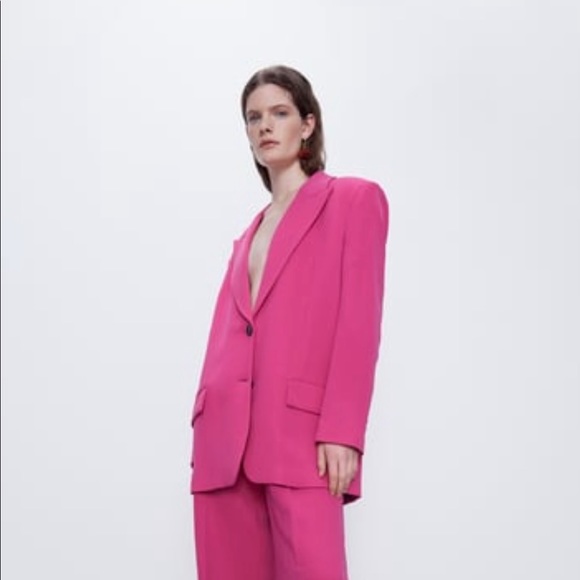 Zara Jackets & Blazers - Zara Oversized Blazer sz XS hot raspberry pink boyfriend jacket tailored